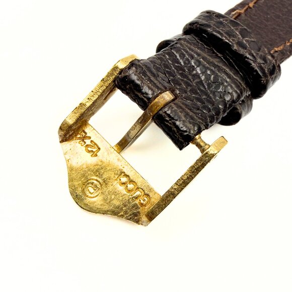 Vintage Gucci 3800 Jr. Gold Plate White Dial Brown Leather Strap Wrist Watch main image 9